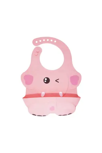 Pink Embossed Figured Silicone Bib with Pocket - 3