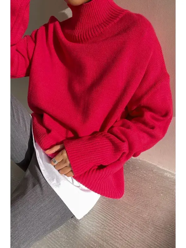 Pink Fisherman's Collar Sweater Mg1252-Pink - 2