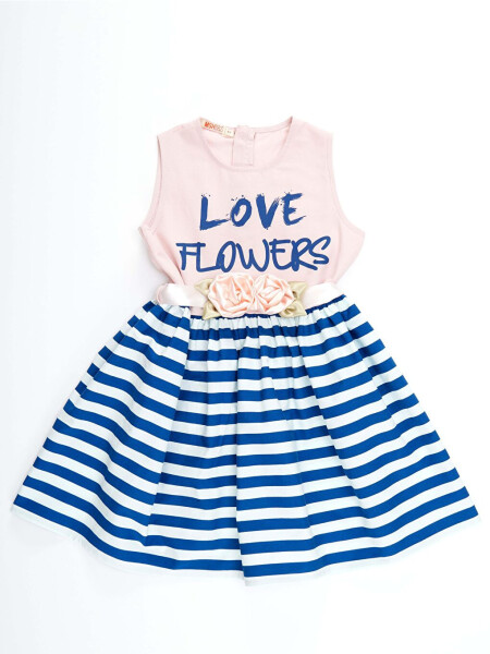 Pink Floral Striped Girl's Dress - 3