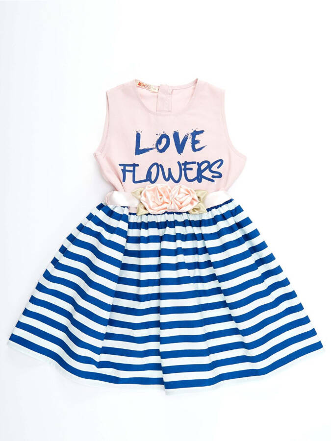 Pink Floral Striped Girl's Dress - 3