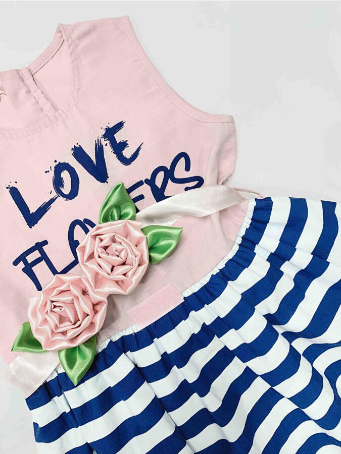 Pink Floral Striped Girl's Dress - 5