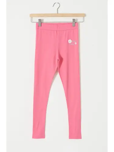 Pink Flower Embroidery Detailed Girls Leggings 18308-Pink - 1