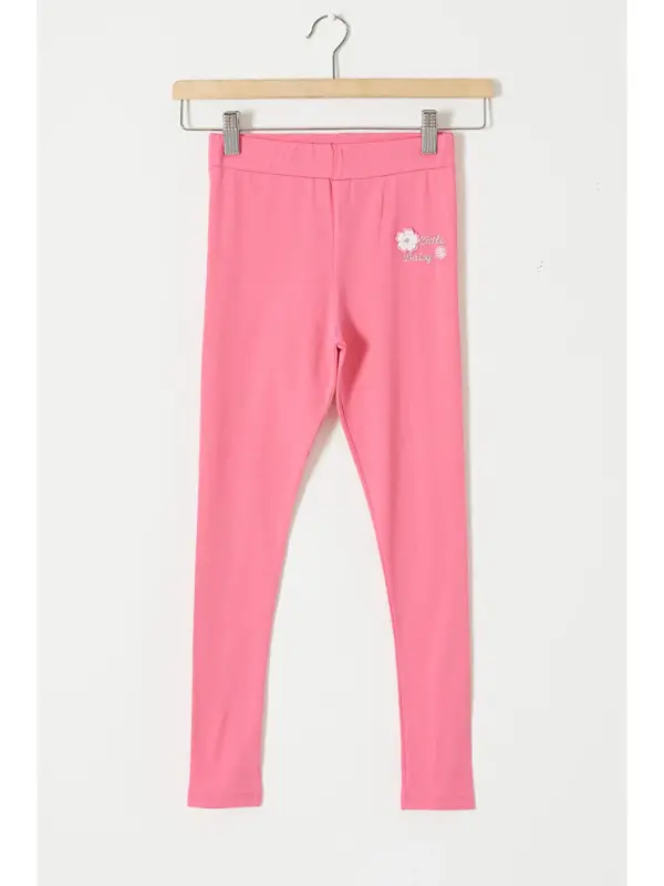 Pink Flower Embroidery Detailed Girls Leggings 18308-Pink - 1