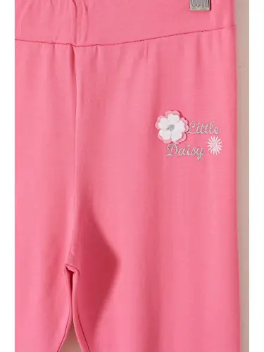 Pink Flower Embroidery Detailed Girls Leggings 18308-Pink - 3