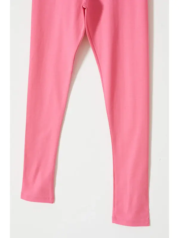 Pink Flower Embroidery Detailed Girls Leggings 18308-Pink - 4