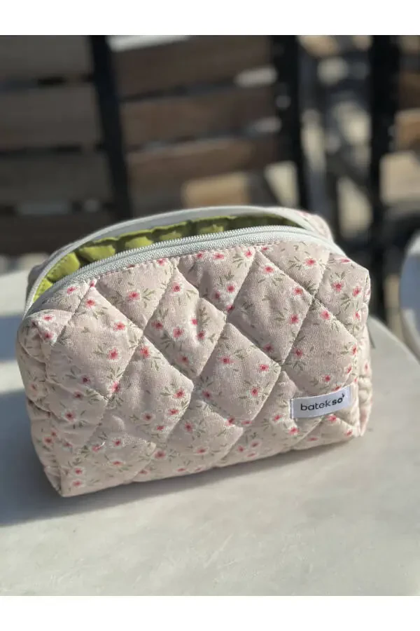 Pink Flower Pattern Makeup Bag - Large Size - 7