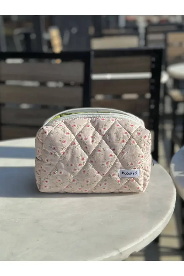 Pink Flower Pattern Makeup Bag - Large Size - 8