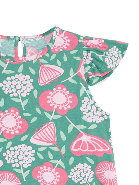 Pink Flowered Girl's Green Ruffled Dress - 5