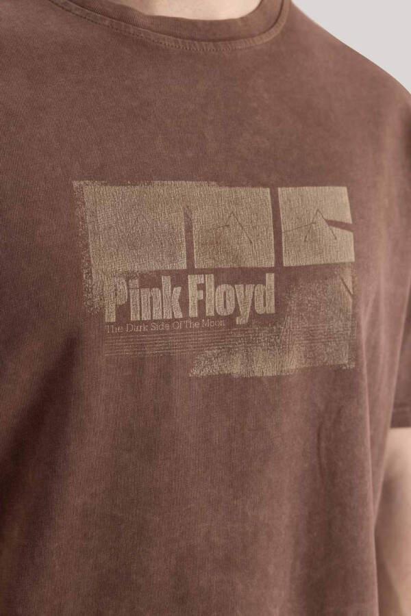 Pink Floyd Oddiy Fit Krujka Yaka Qisqa Yengli Futbolka Ochqir Jigarrang - 5