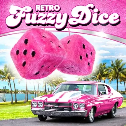 Pink Fuzzy Dice Car Accessories - Plush Cute Car Accessories for Interior - Plush Rear View Mirror Hanging Ornament Decorations - Retro Y2K McBling 2000s Aesthetic Decor - (Pink Black) - 2