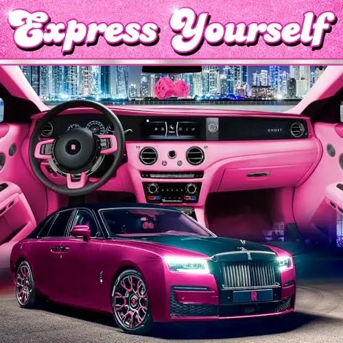 Pink Fuzzy Dice Car Accessories - Plush Cute Car Accessories for Interior - Plush Rear View Mirror Hanging Ornament Decorations - Retro Y2K McBling 2000s Aesthetic Decor - (Pink Black) - 4