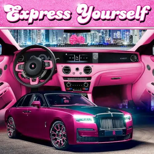 Pink Fuzzy Dice Car Accessories - Plush Cute Pink Car Accessories for Interior - Plush Rear View Mirror Hanging Ornament Decorations - Retro Y2K McBling 2000s Aesthetic Decor - (Pink White) - 4