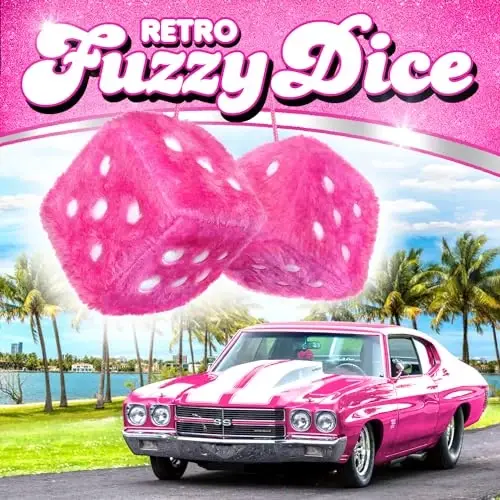 Pink Fuzzy Dice Car Accessories - Plush Cute Pink Car Accessories for Interior - Plush Rear View Mirror Hanging Ornament Decorations - Retro Y2K McBling 2000s Aesthetic Decor - (Pink White) - PINK