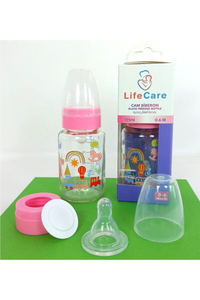 Pink Glass Baby Bottle 125ml - LIFE CARE