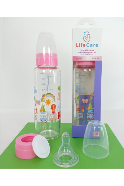 Pink Glass Baby Bottle 250ml - LIFE CARE