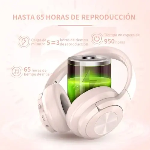 Pink Headphones Wireless Bluetooth Headphone Over Ear 65 Hours Playtime Foldable Deep Bass HiFi Stereo Wireless On Ear Headsets with Microphone Lightweight Soft Earmuff, for Phone,TV,Travel Pink - BINGOZONES (1)