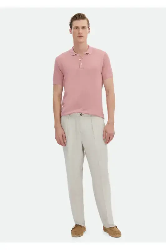 Pink Jacquard Polo Neck 100% Cotton T-Shirt - 2