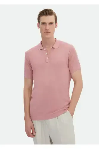 Pink Jacquard Polo Neck 100% Cotton T-Shirt - 3