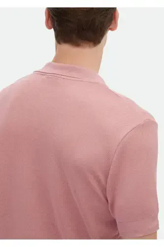 Pink Jacquard Polo Neck 100% Cotton T-Shirt - 7