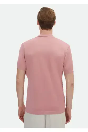 Pink Jacquard Polo Neck 100% Cotton T-Shirt - 8