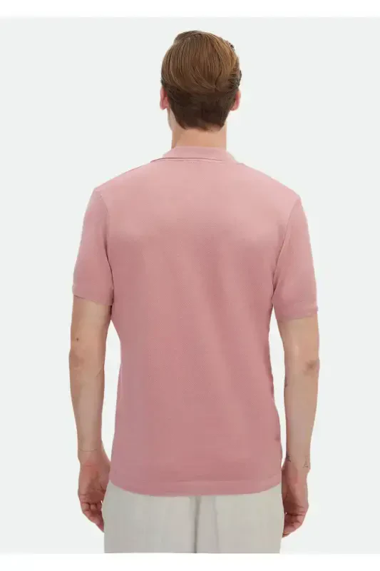 Pink Jacquard Polo Neck 100% Cotton T-Shirt - 8