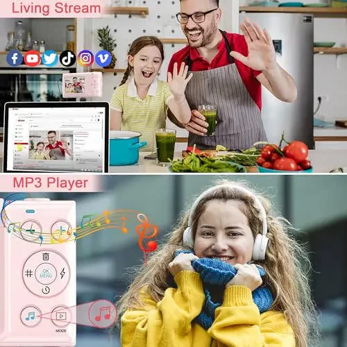 Pink Kids 4K Digital Camera: Compact Camera for Photography and Video, 64MP Autofocus Camera with 18X Digital Zoom 32GB TF Card, Vintage Camera for Boys and Girls Students Gift (Pink) - 4