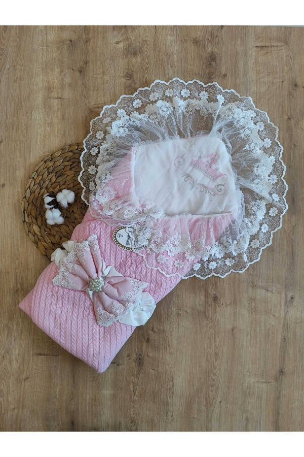 Pink Knit Baby Blanket Lace Girl Boy Baby Wrap Hospital Discharge Gift Newborn - 10