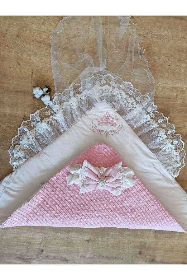 Pink Knit Baby Blanket Lace Girl Boy Baby Wrap Hospital Discharge Gift Newborn - 14