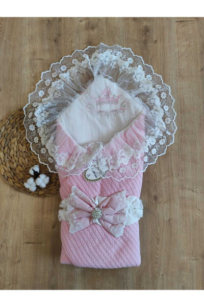 Pink Knit Baby Blanket Lace Girl Boy Baby Wrap Hospital Discharge Gift Newborn - 16