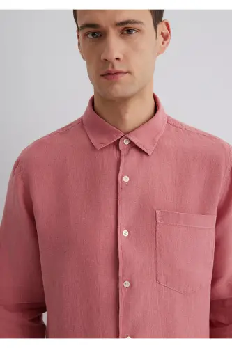 Pink Linen Shirt Regular Fit / Normal Cut 0211 