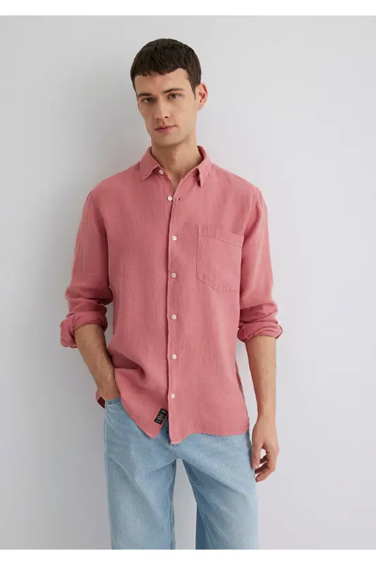Pink Linen Shirt Regular Fit / Normal Cut 0211 - 3