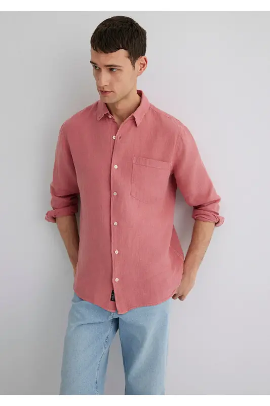 Pink Linen Shirt Regular Fit / Normal Cut 0211 - 4