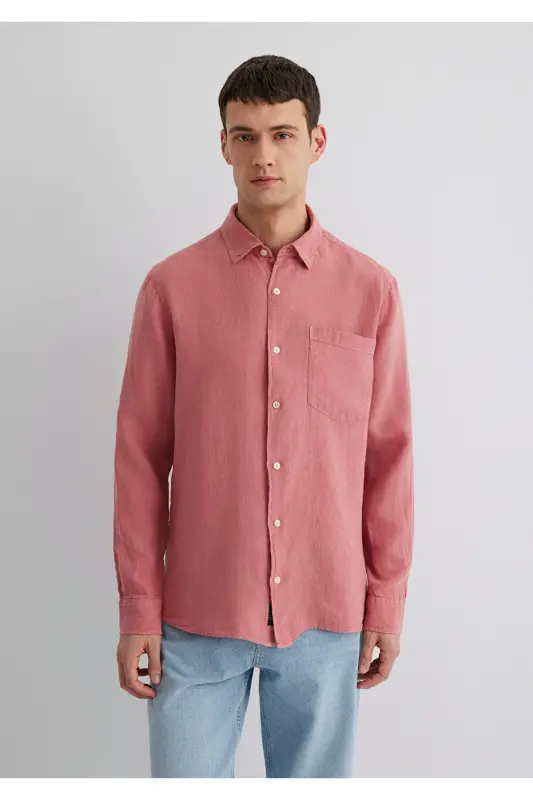 Pink Linen Shirt Regular Fit / Normal Cut 0211 - 6