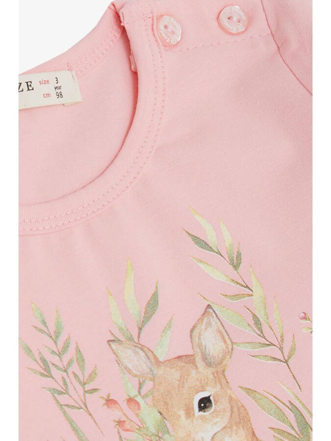 Pink Long Sleeve Dress with Cute Giraffe Print and Floral Design for Girls (1.5-5 Years) - 3