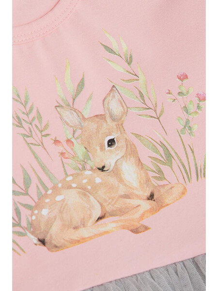 Pink Long Sleeve Dress with Cute Giraffe Print and Floral Design for Girls (1.5-5 Years) - 4