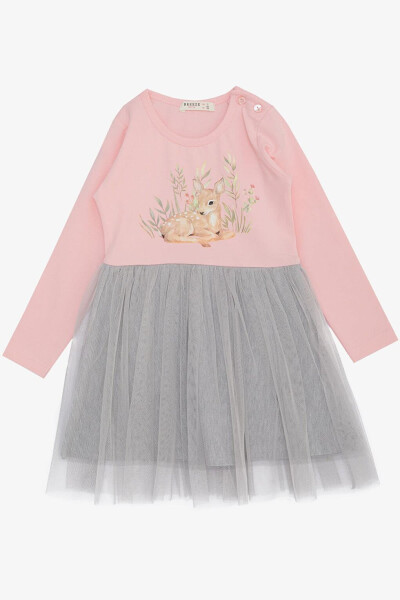 Pink Long Sleeve Dress with Cute Giraffe Print and Floral Design for Girls (1.5-5 Years) - 5