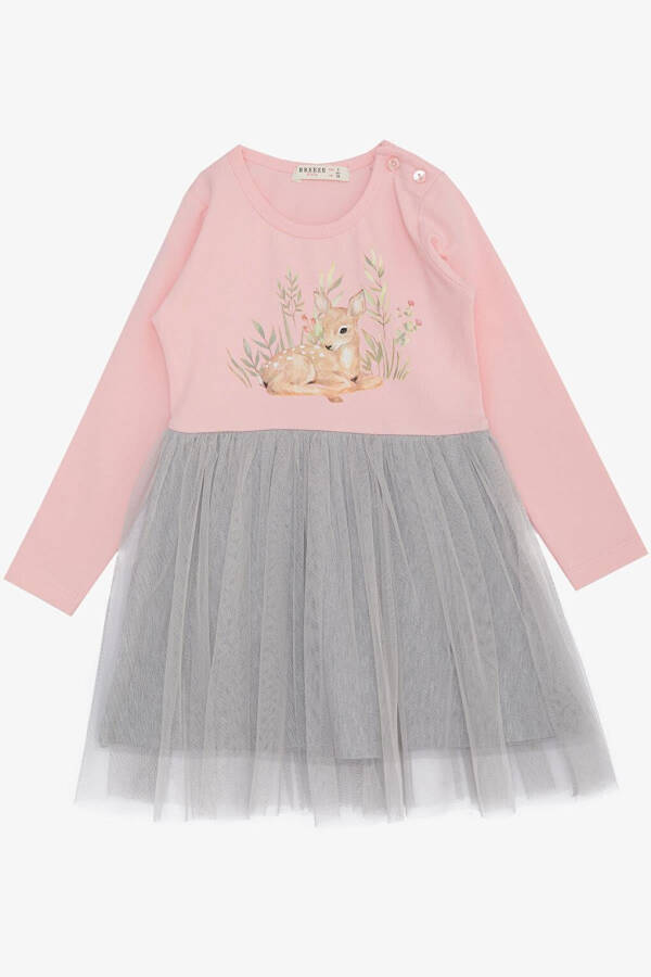 Pink Long Sleeve Dress with Cute Giraffe Print and Floral Design for Girls (1.5-5 Years) - 5