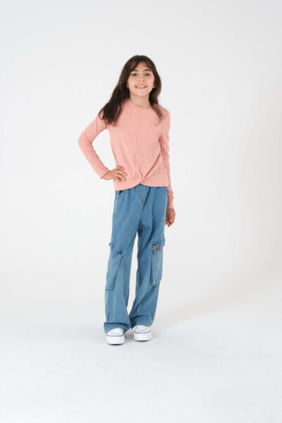 Pink Long-Sleeved Ribbed Knit Sweater for Girls - 3