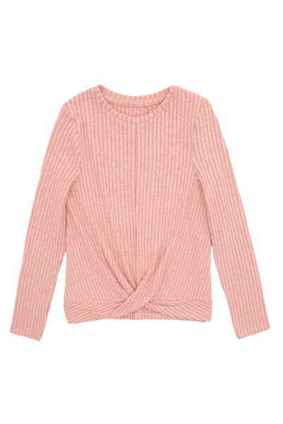 Pink Long-Sleeved Ribbed Knit Sweater for Girls - 5