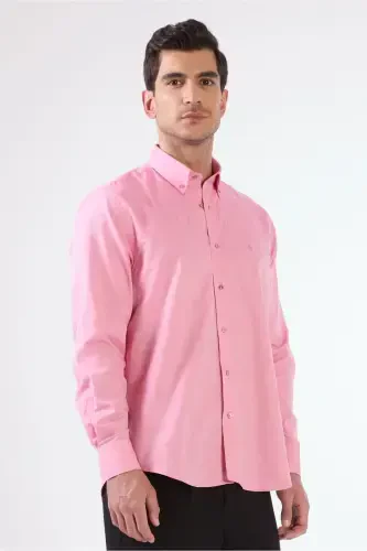Pink Men's Regular Fit Oxford Brent Button-Down Long Sleeve Shirt - 94867 - DUFY (1)