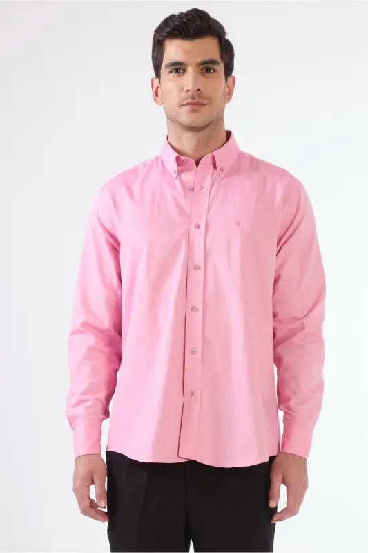 Pink Men's Regular Fit Oxford Brent Button-Down Long Sleeve Shirt - 94867 - DUFY