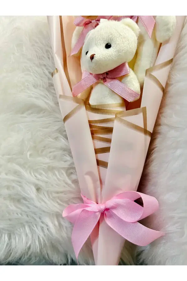 Pink Mini Teddy Bear Hat Bouquet Birthday Anniversary Gift for Girlfriend - 2