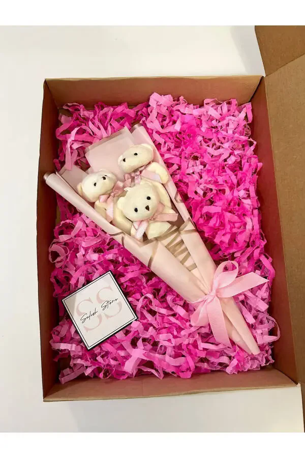 Pink Mini Teddy Bear Hat Bouquet Birthday Anniversary Gift for Girlfriend - 4