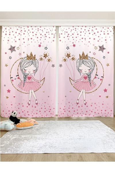 Pink Moon Princess Patterned Children's Baby Room Blackout Curtain Single Panel - 1