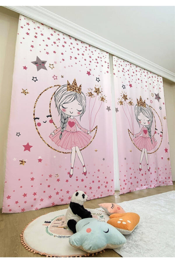 Pink Moon Princess Patterned Children's Baby Room Blackout Curtain Single Panel - 2