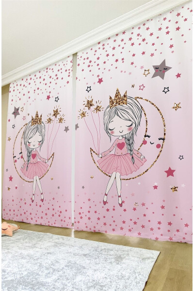 Pink Moon Princess Patterned Children's Baby Room Blackout Curtain Single Panel - 3