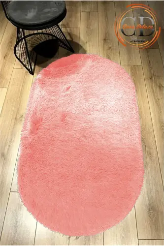 Pink Oval Plush Soft Washable Non-Slip Dot Base Antibacterial Hallway Nursery Rug-Pink 