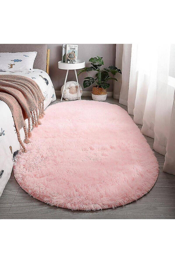 Pink Oval Shaggy Rug Soft Non-Slip Dot Base Antibacterial - 1