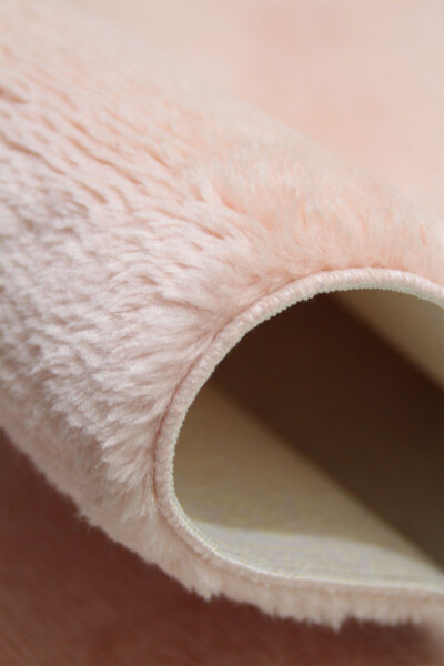 Pink Oval Shaggy Rug Soft Non-Slip Dot Base Antibacterial - 4