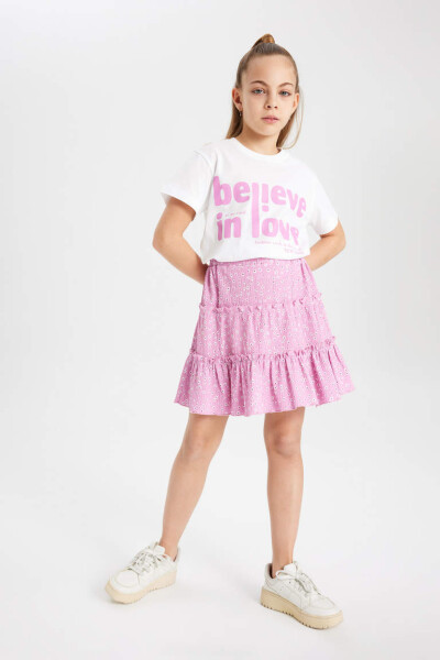 Pink Patterned Frilly Skirt for Girls - 3